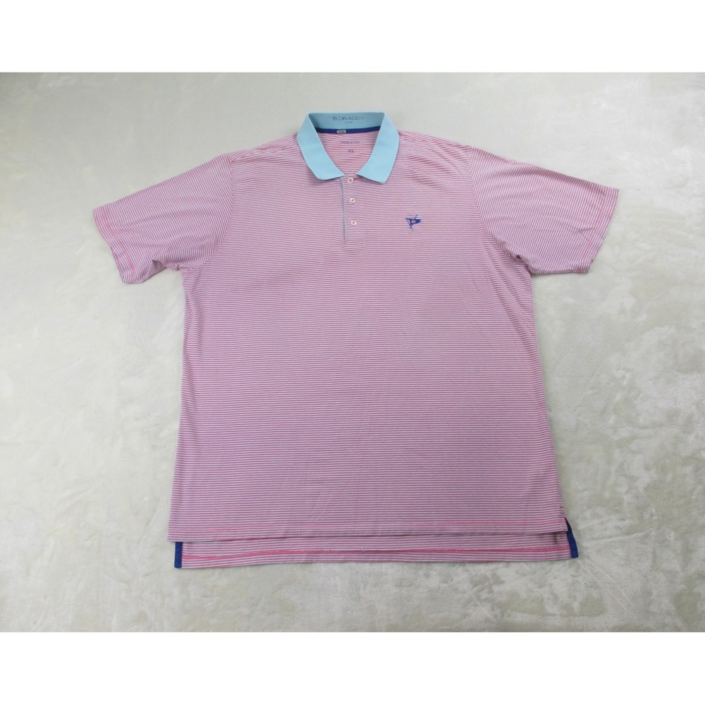 B. Draddy Polo Shirt Mens Extra Large Pink Striped Performance Lightweight Golf*